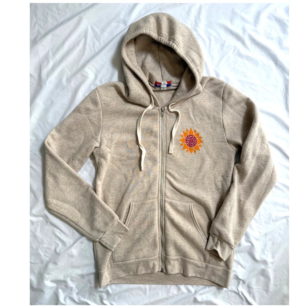 Culk Sunflower Full Zip-up Hoodie Heathered Tri-Cream, Medium, Mens, Unisex